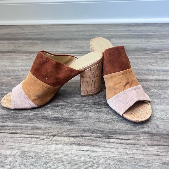 MARC FISHER Mules Slides Sandals Retro Color Block Suede Brown Pink 9.5M + - Picture 4 of 7